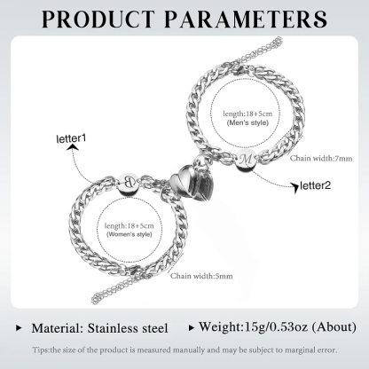 Ensemble de bracelets magnétiques personnalisés pour couple avec deux âmes et un cœur