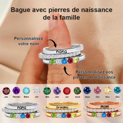 Bague de naissance familiale personnalisée - Cadeau pour grand-mère/maman