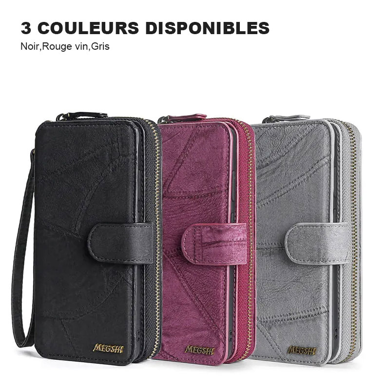 Étui de téléphone détachable avec portefeuille à fermeture éclair monogramme personnalisé