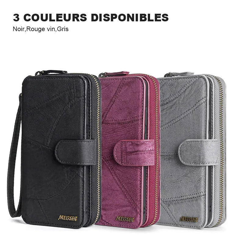 Étui de téléphone détachable avec portefeuille à fermeture éclair monogramme personnalisé