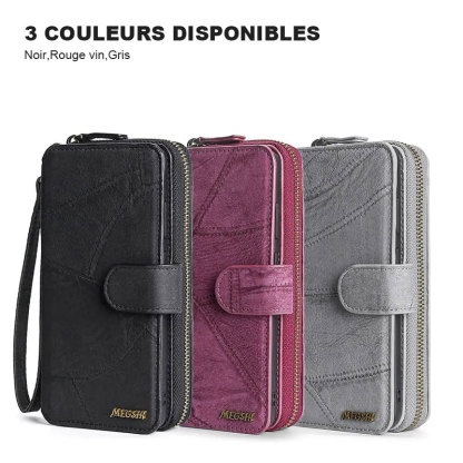 Étui de téléphone détachable avec portefeuille à fermeture éclair monogramme personnalisé