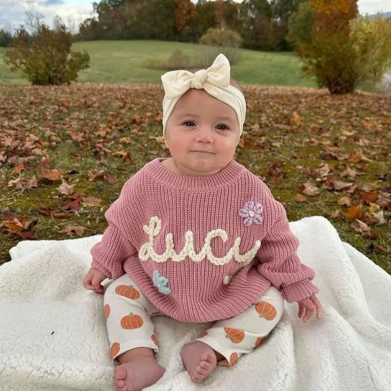 Personalized Hand Embroidered Baby&Kids Flower Sweater