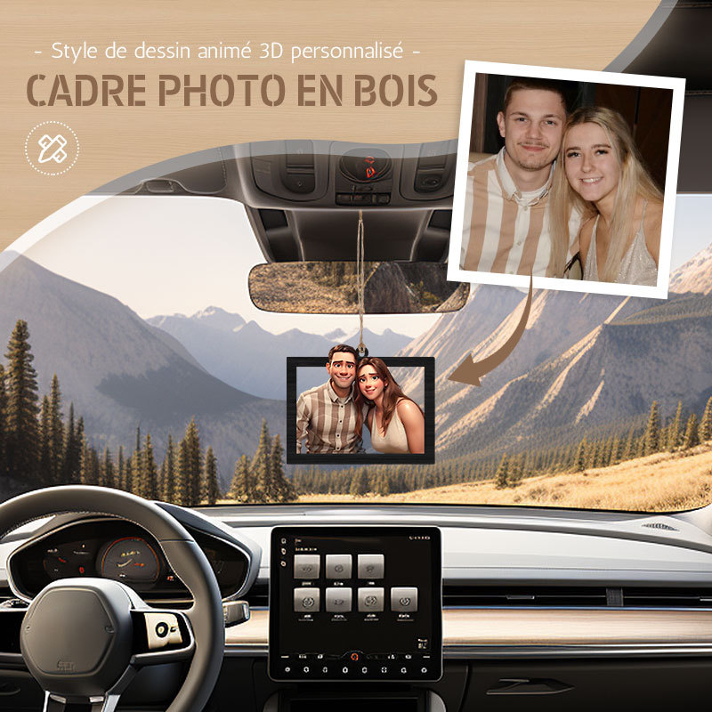 Pendentif en bois photo personnalisé de style dessin animé 3D