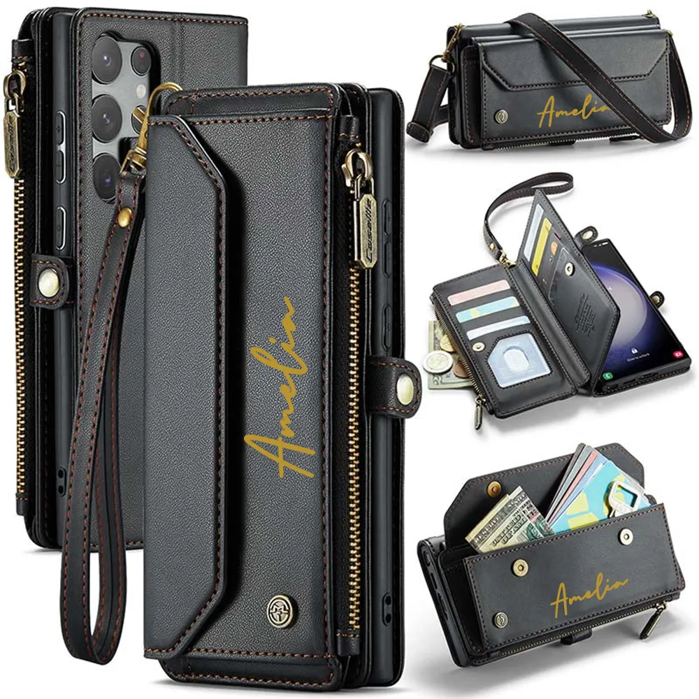 Personalised Monogram Card Holder Zipper Wallet Crossbody Phone Case