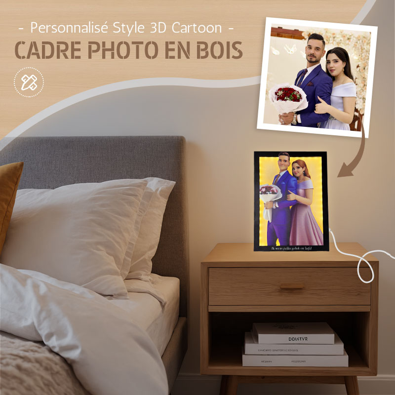 Cadre photo personnalisé en bois coloré de style dessin animé 3D