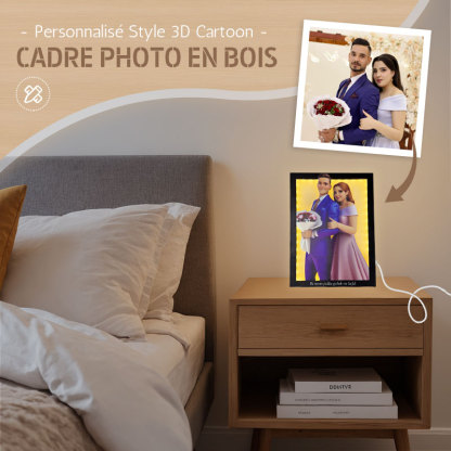 Cadre photo personnalisé en bois coloré de style dessin animé 3D