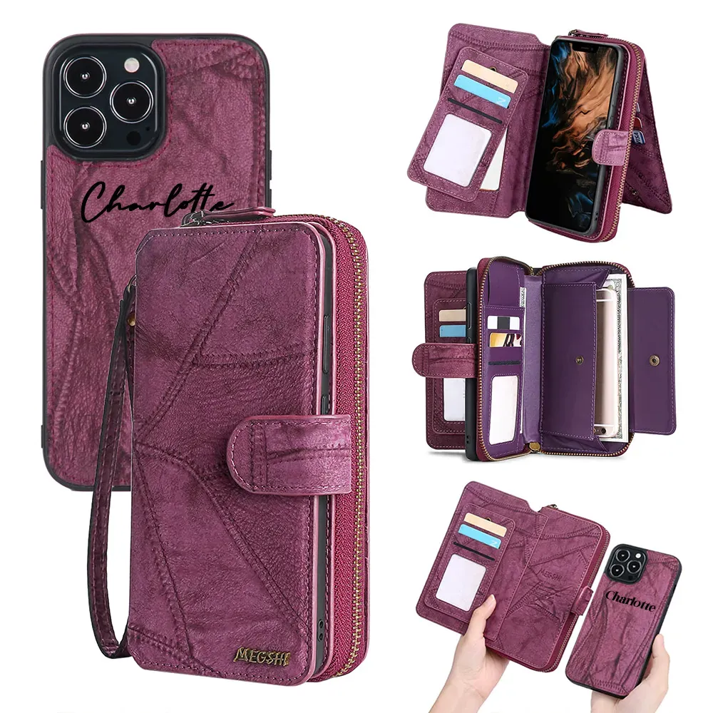 Personalised Monogram Zipper Wallet Detachable Phone Case