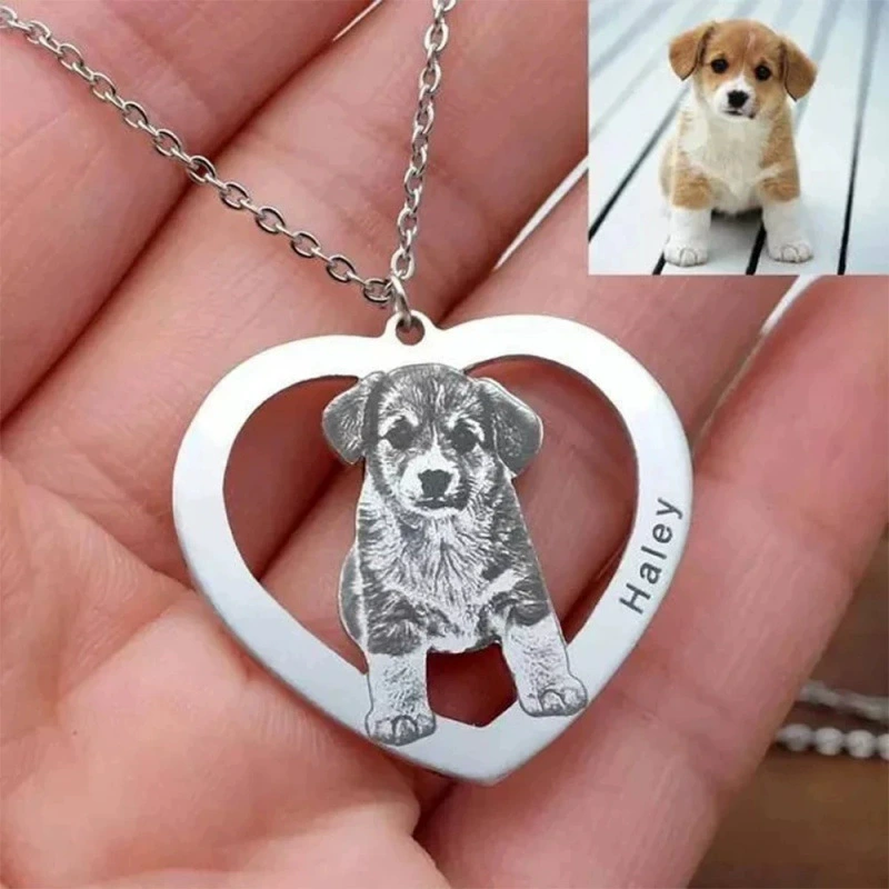 Collier personnalisé gravé en forme de cœur pour chien et chat avec no
