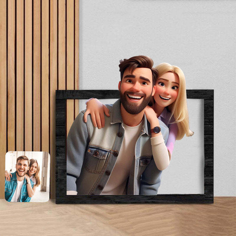 Cadre photo en bois personnalisé de style dessin animé 3D – Transformez vos souvenirs en art !