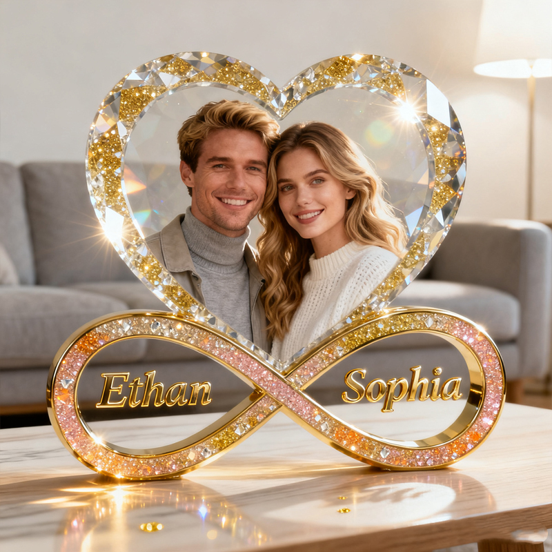 Ornement personnalisé de symbole d'infini de portrait de couples