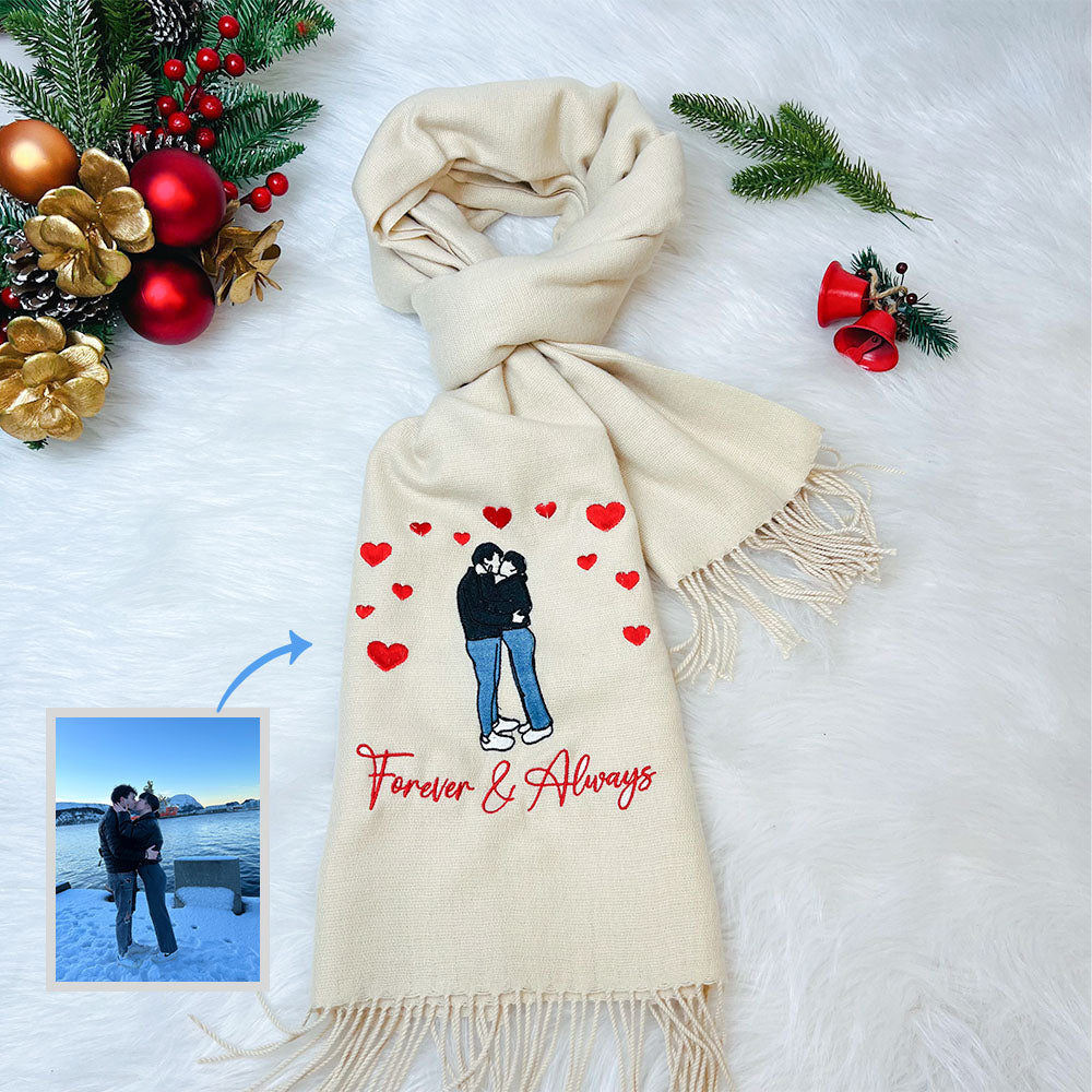 50%OFF⭐️Personalized Photo and Text Embroidered Couple Scarf - A Warm Christmas Gift