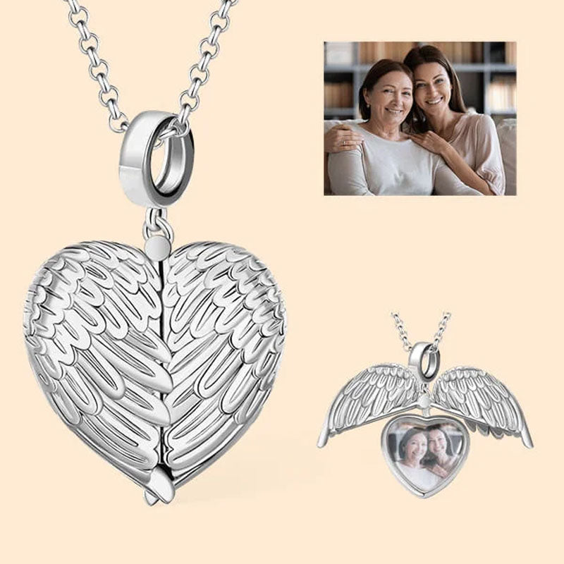 Personnalisé Photo Texte Gravé Forme Ailes d'Ange Coeur Cadeau Souvenir Anniversaire St Valentin pour Femme