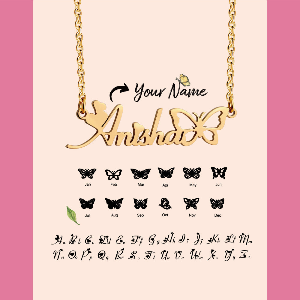 Cadeau de Noël pour fille Collier personnalisé avec nom de papillon creux