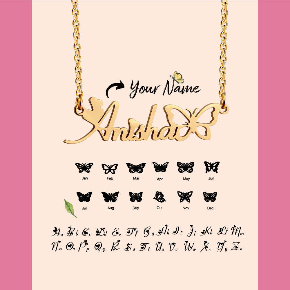 Cadeau de Noël pour fille Collier personnalisé avec nom de papillon creux