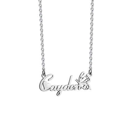 Cadeau de Noël pour fille Collier personnalisé avec nom de papillon creux