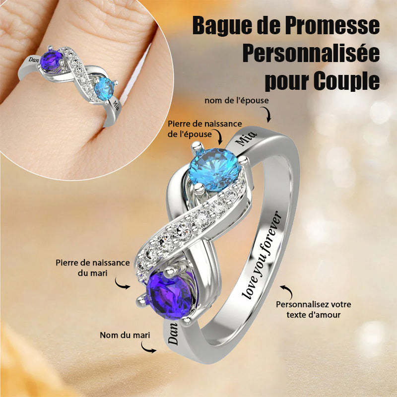 Bague De Naissance Personnalisée Pour Couple Avec Pierre De Naissance Infinie