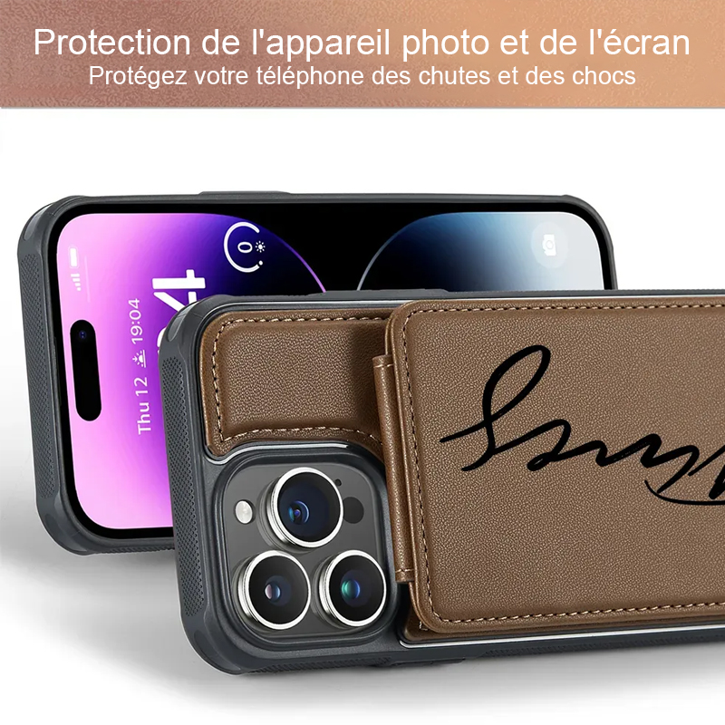 Étui de téléphone portefeuille personnalisé avec porte-cartes Monogram