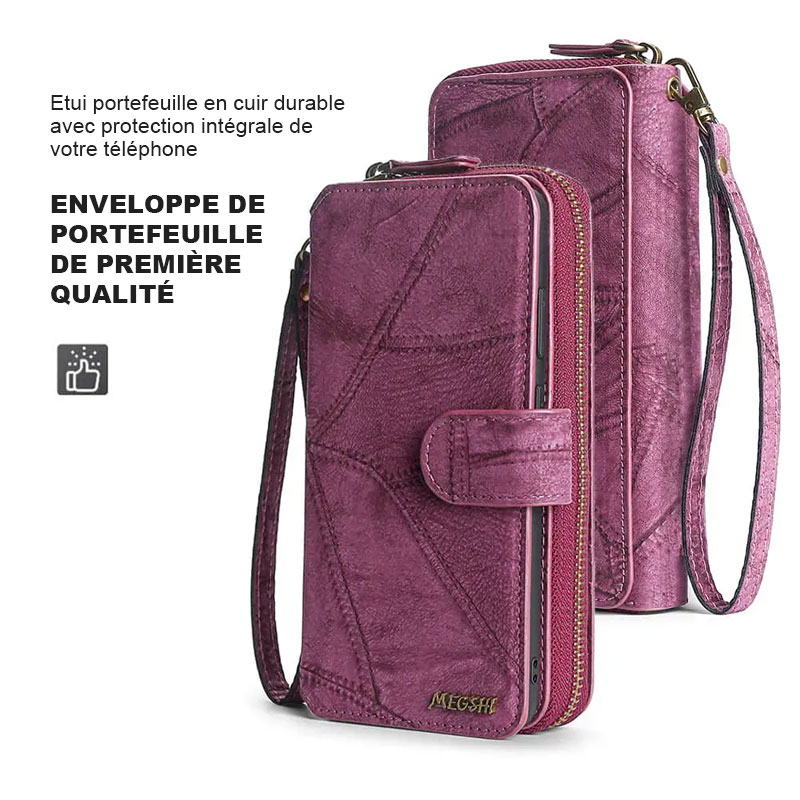 Étui de téléphone détachable avec portefeuille à fermeture éclair monogramme personnalisé