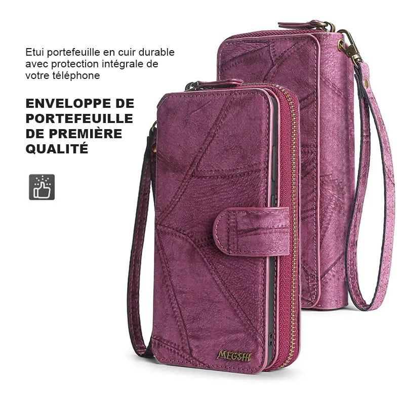 Étui de téléphone détachable avec portefeuille à fermeture éclair monogramme personnalisé