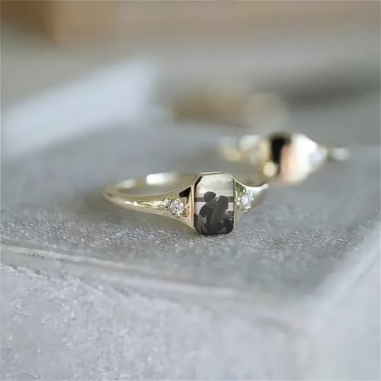 Bague avec pierre de naissance et photo personnalisée