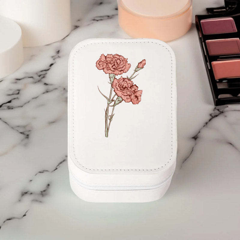 Boîte à bijoux portable avec fleur de naissance personnalisée, boîte à maquillage