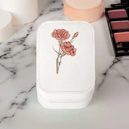 Boîte à bijoux portable avec fleur de naissance personnalisée, boîte à maquillage