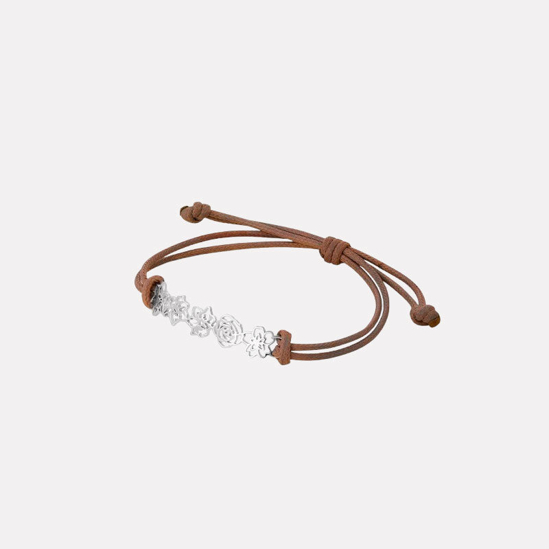 Bracelet en cuir avec fleur de naissance personnalisée