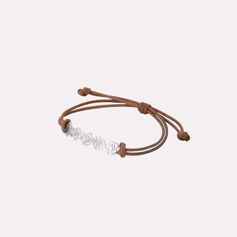 Bracelet en cuir avec fleur de naissance personnalisée