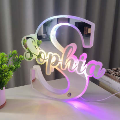 Miroir lumineux avec lettre de nom personnalisée