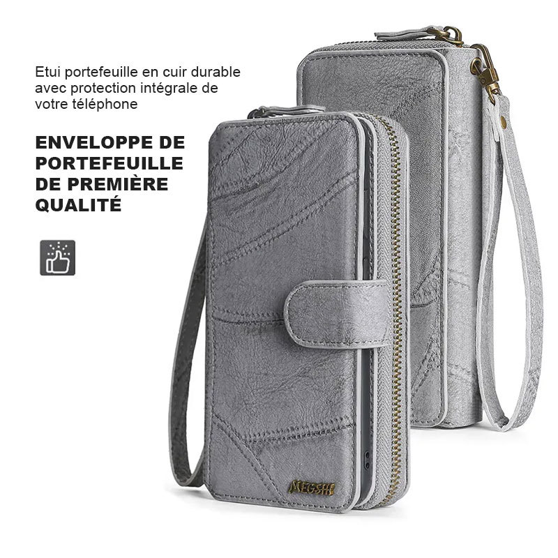 Étui de téléphone détachable avec portefeuille à fermeture éclair monogramme personnalisé