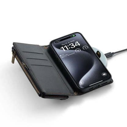 Étui portefeuille à fermeture éclair pour téléphone portable, porte-cartes, lettre personnalisée - Pour iPhone et Samsung