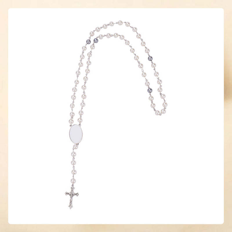 Personalized Multi-Color Rosary Beads Cross Necklace with Photo Memori