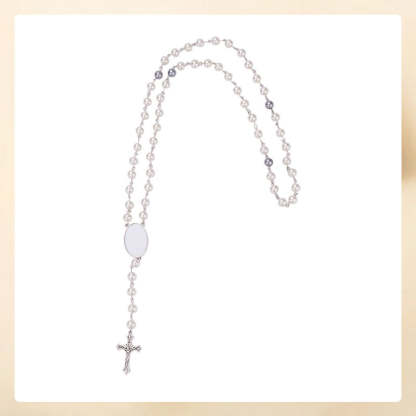 Personalized Multi-Color Rosary Beads Cross Necklace with Photo Memorial Gift for Women