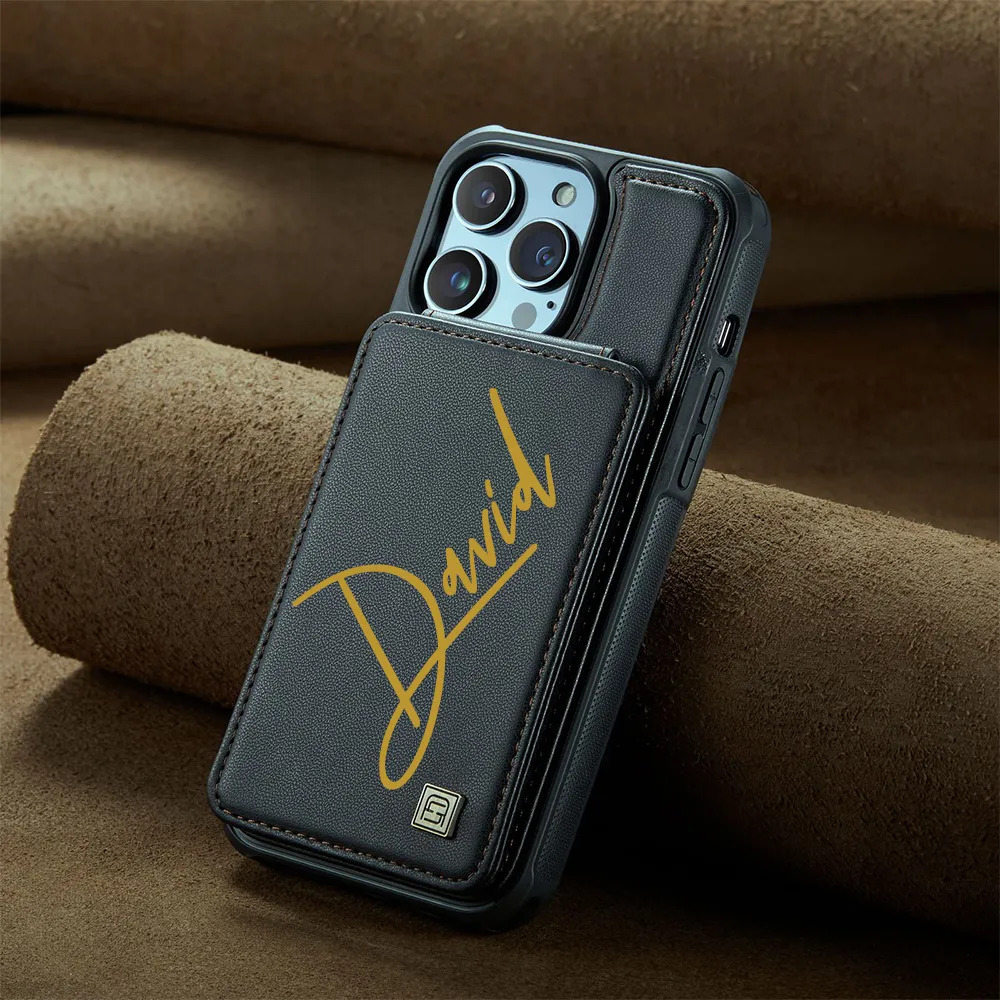 Étui de téléphone portefeuille personnalisé avec porte-cartes Monogram