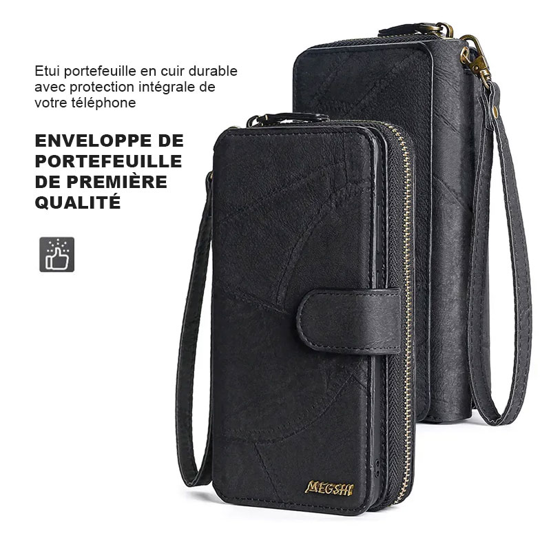 Étui de téléphone détachable avec portefeuille à fermeture éclair monogramme personnalisé