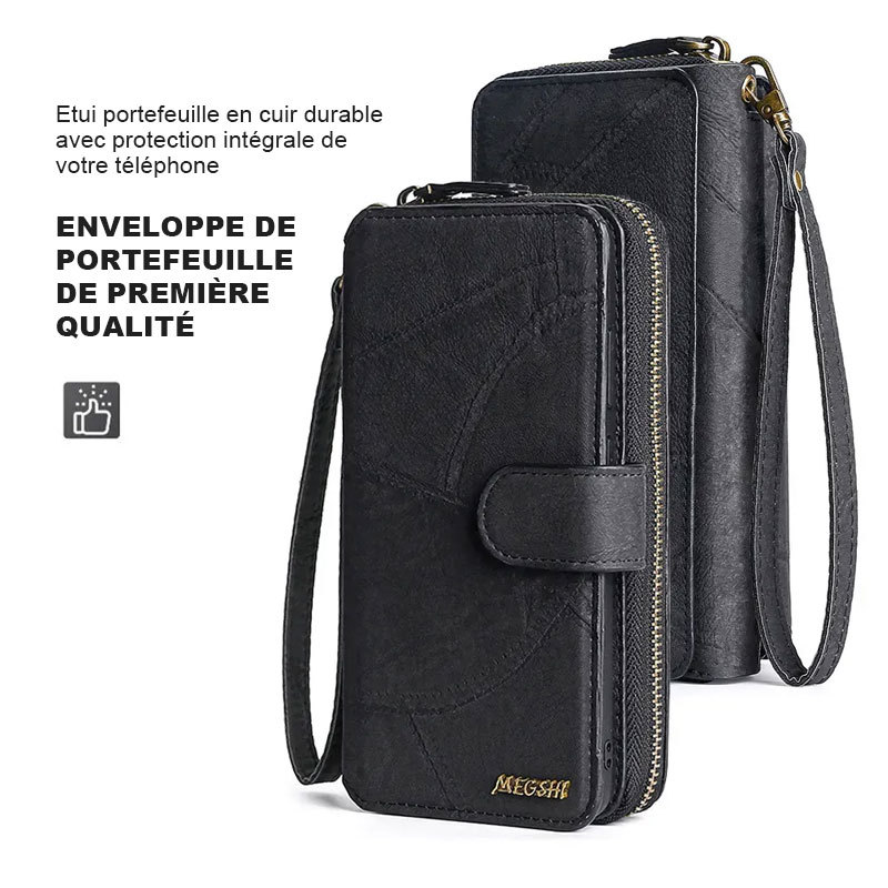 Étui de téléphone détachable avec portefeuille à fermeture éclair monogramme personnalisé