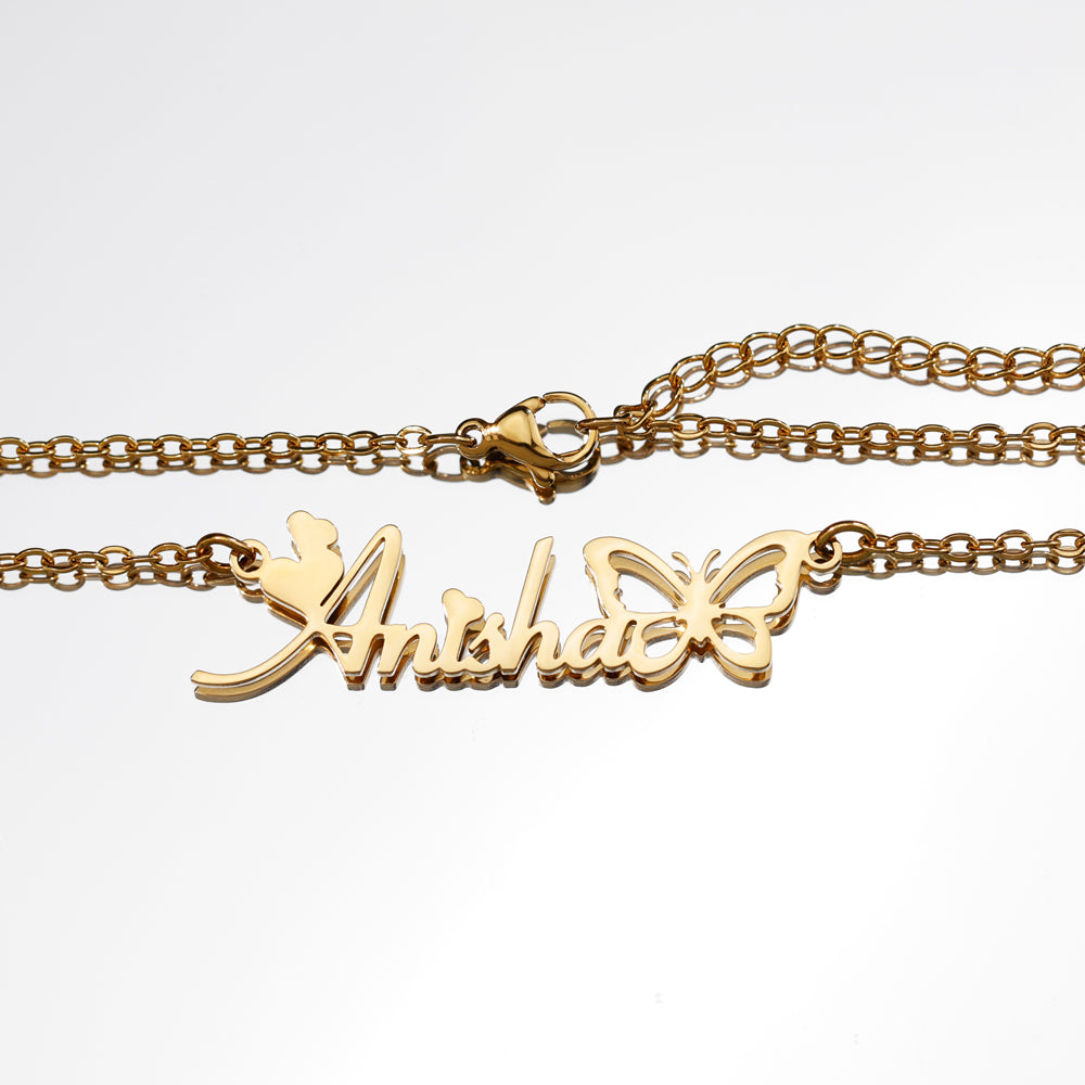 Cadeau de Noël pour fille Collier personnalisé avec nom de papillon creux