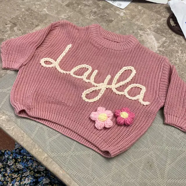 Personalized Hand Embroidered Baby&Kids Flower Sweater