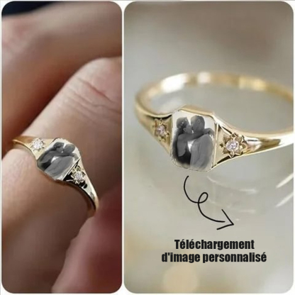 Bague avec pierre de naissance et photo personnalisée