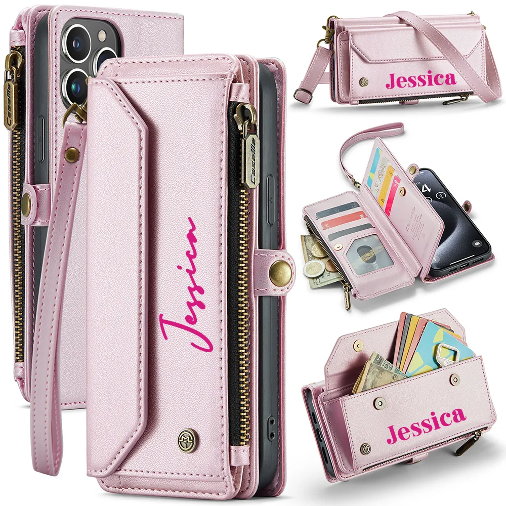 Personalised Monogram Card Holder Zipper Wallet Crossbody Phone Case