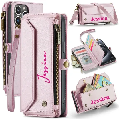 Personalised Monogram Card Holder Zipper Wallet Crossbody Phone Case