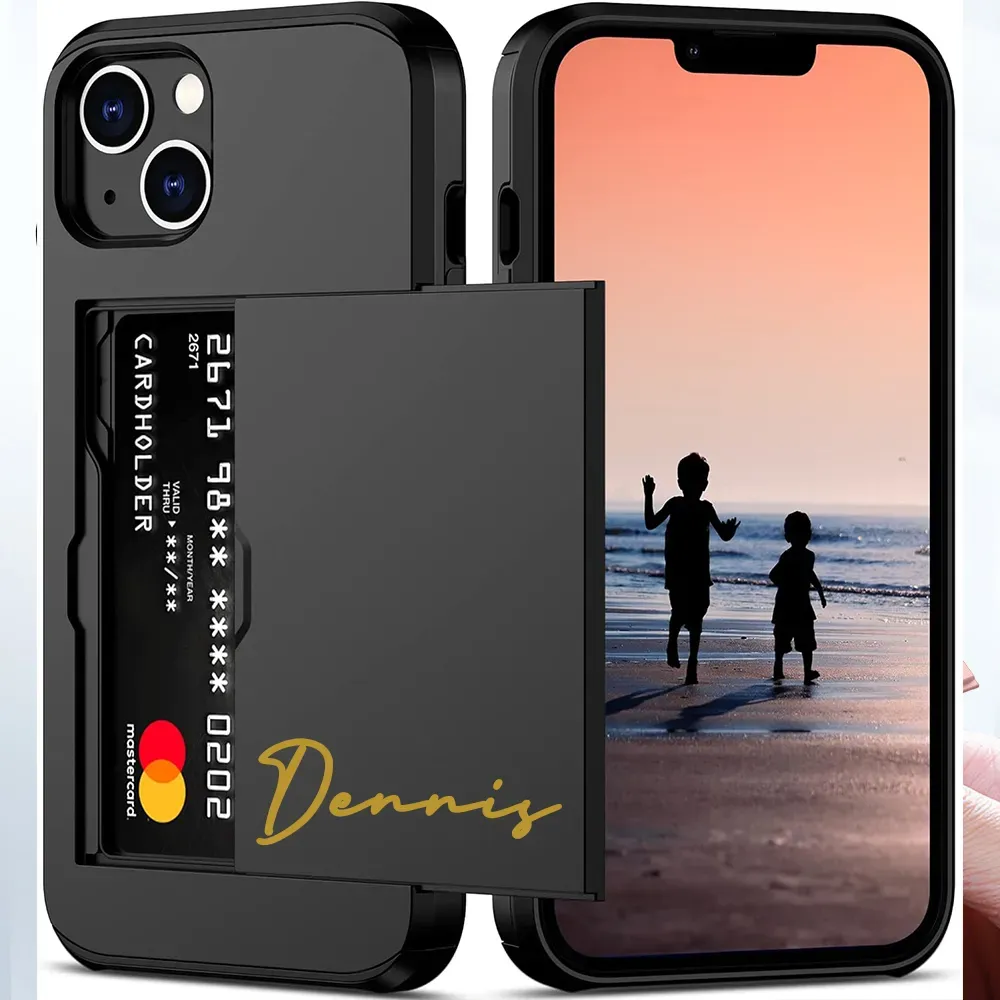 Personalised Monogram Dual Layer Hidden Card Slot Slim Wallet Phone Case