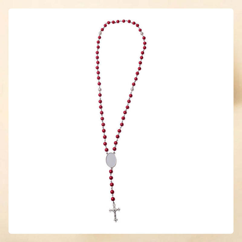 Personalized Multi-Color Rosary Beads Cross Necklace with Photo Memorial Gift for Women