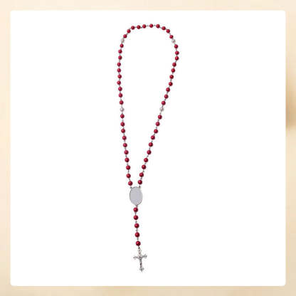 Personalized Multi-Color Rosary Beads Cross Necklace with Photo Memorial Gift for Women