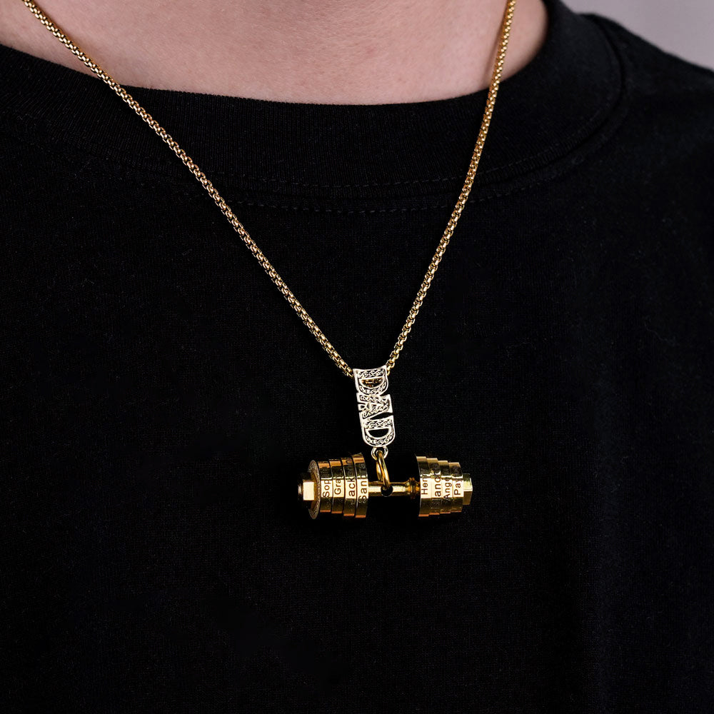 Personalized Dumbbell Pendant Name Necklace - Thanksgiving/Christmas/Father's Day Gift