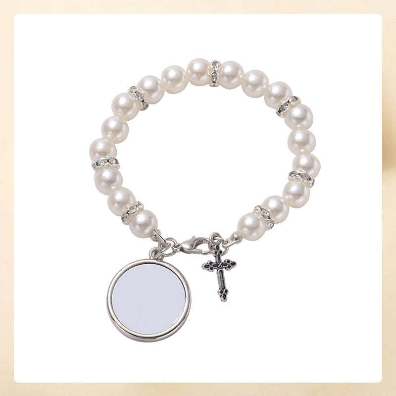 Personalized Multi-Color Rosary Beads Cross Necklace with Photo Memorial Gift for Women