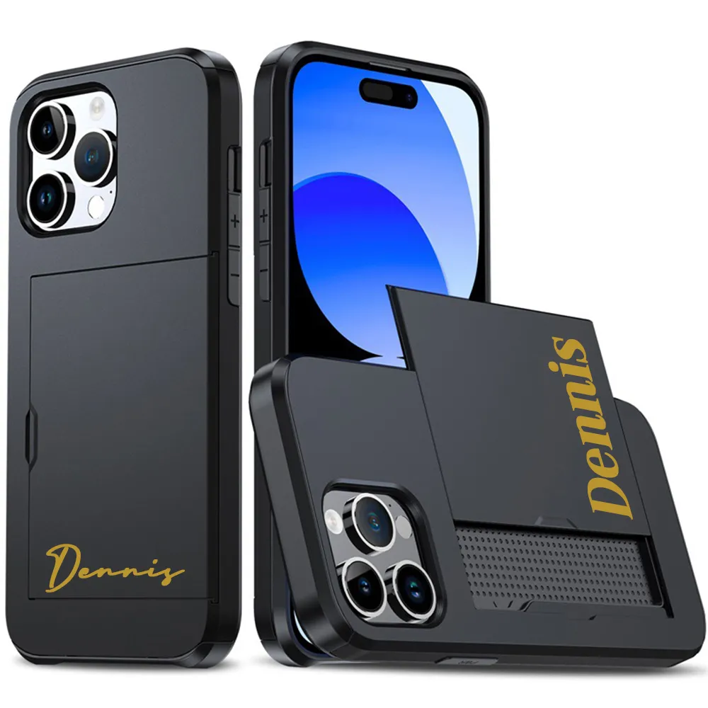 Personalised Monogram Dual Layer Hidden Card Slot Slim Wallet Phone Case