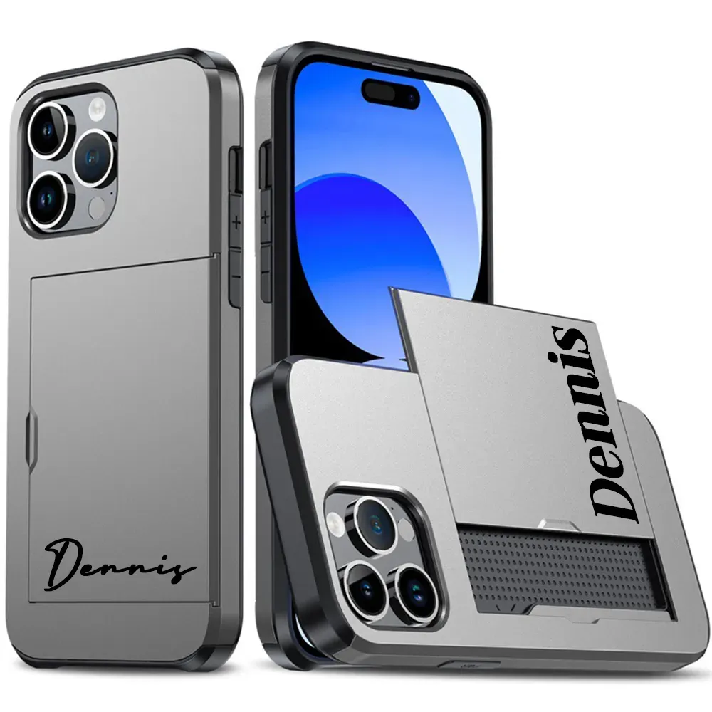 Personalised Monogram Dual Layer Hidden Card Slot Slim Wallet Phone Case