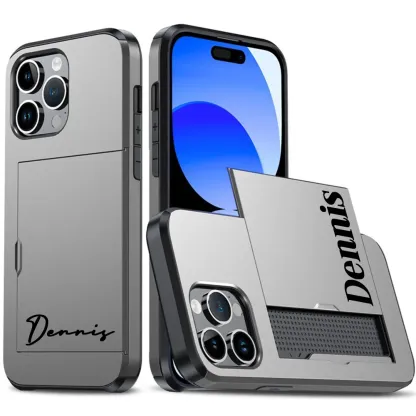 Personalised Monogram Dual Layer Hidden Card Slot Slim Wallet Phone Case