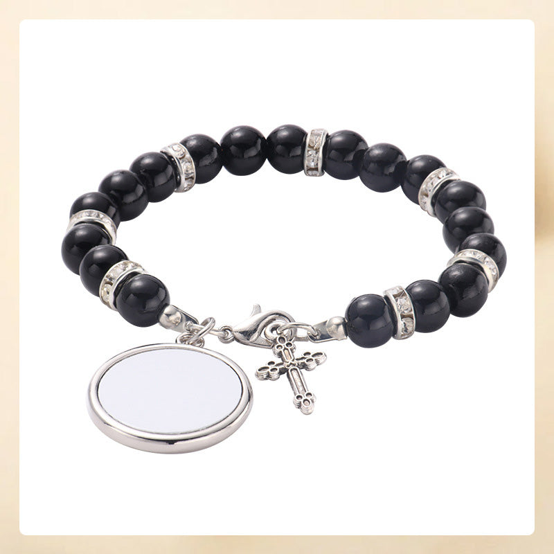 Personalized Multi-Color Rosary Beads Cross Necklace with Photo Memorial Gift for Women